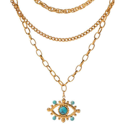 Gold Evil Eye Necklace with Turquoise Accents