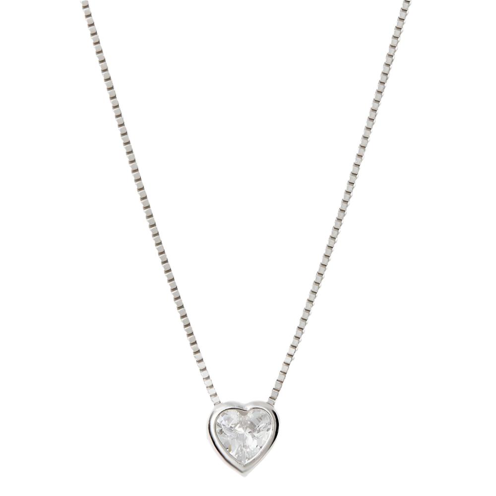 925 Sterling Silver Inlaid CZ Heart Pendant Necklace