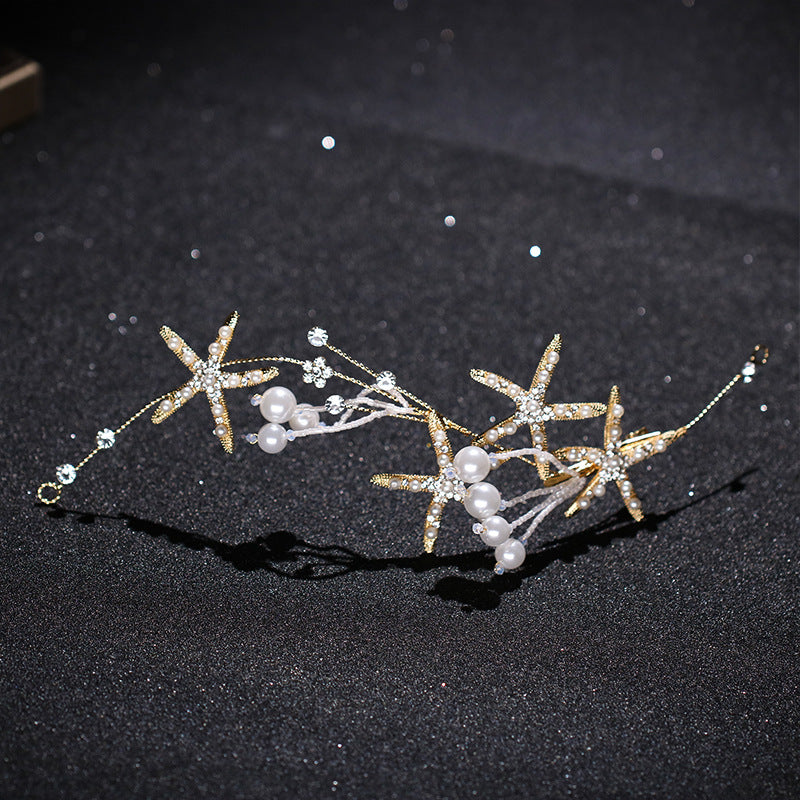 Gold Starfish & Pearl Hair Accessory