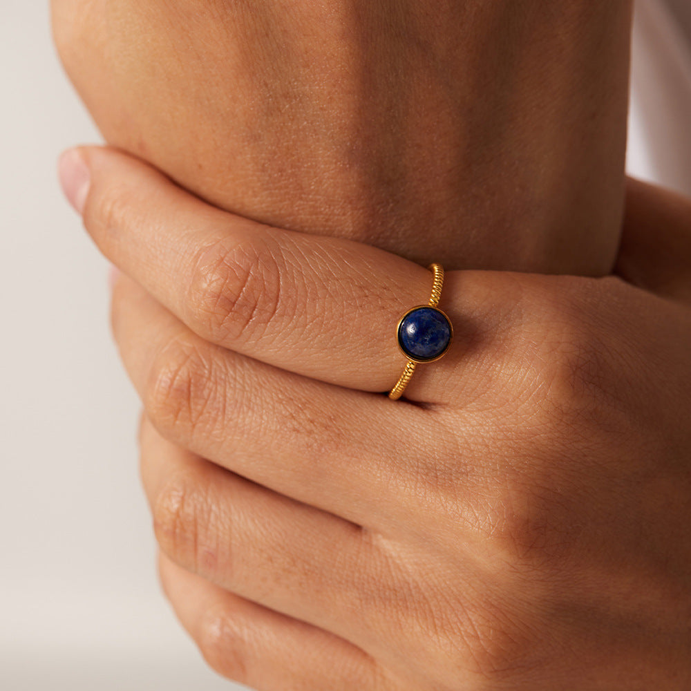 Lapis Lazuli Gold Steel Gemstone Ring