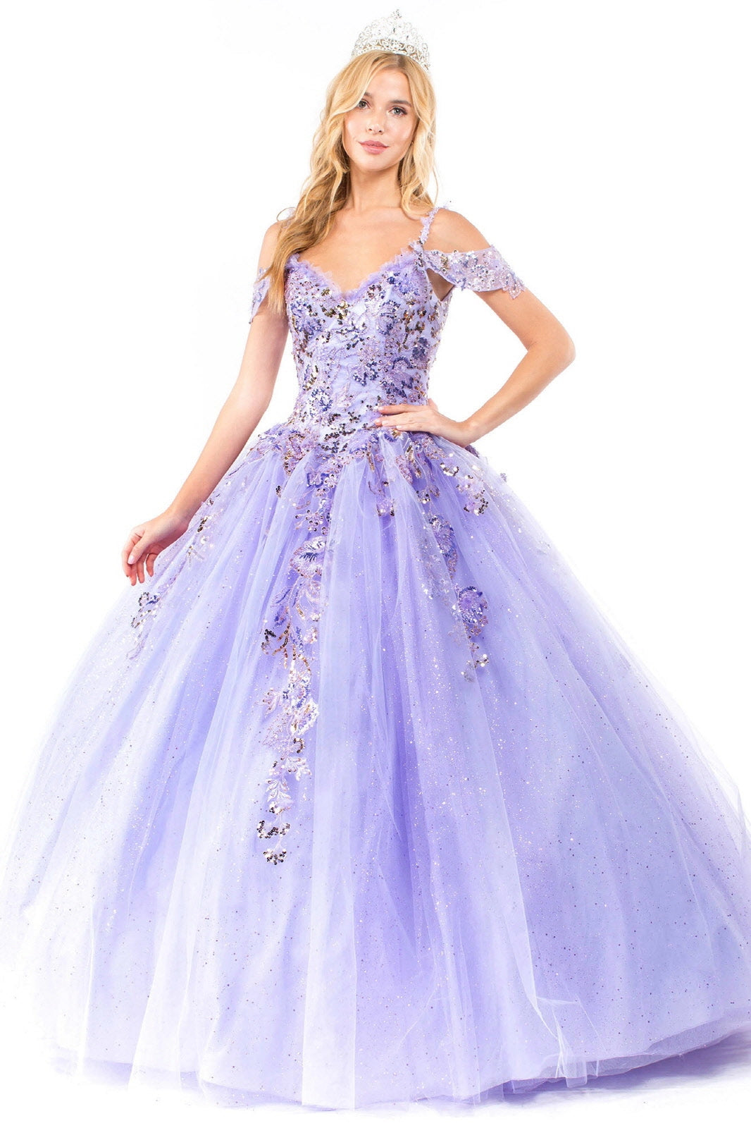 Cold Shoulder Glitter Detailed Quince Ball Gown