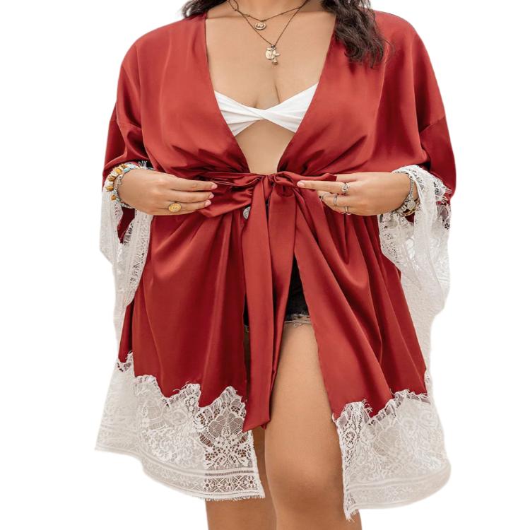 Plus Size Lace Tie Front Robe