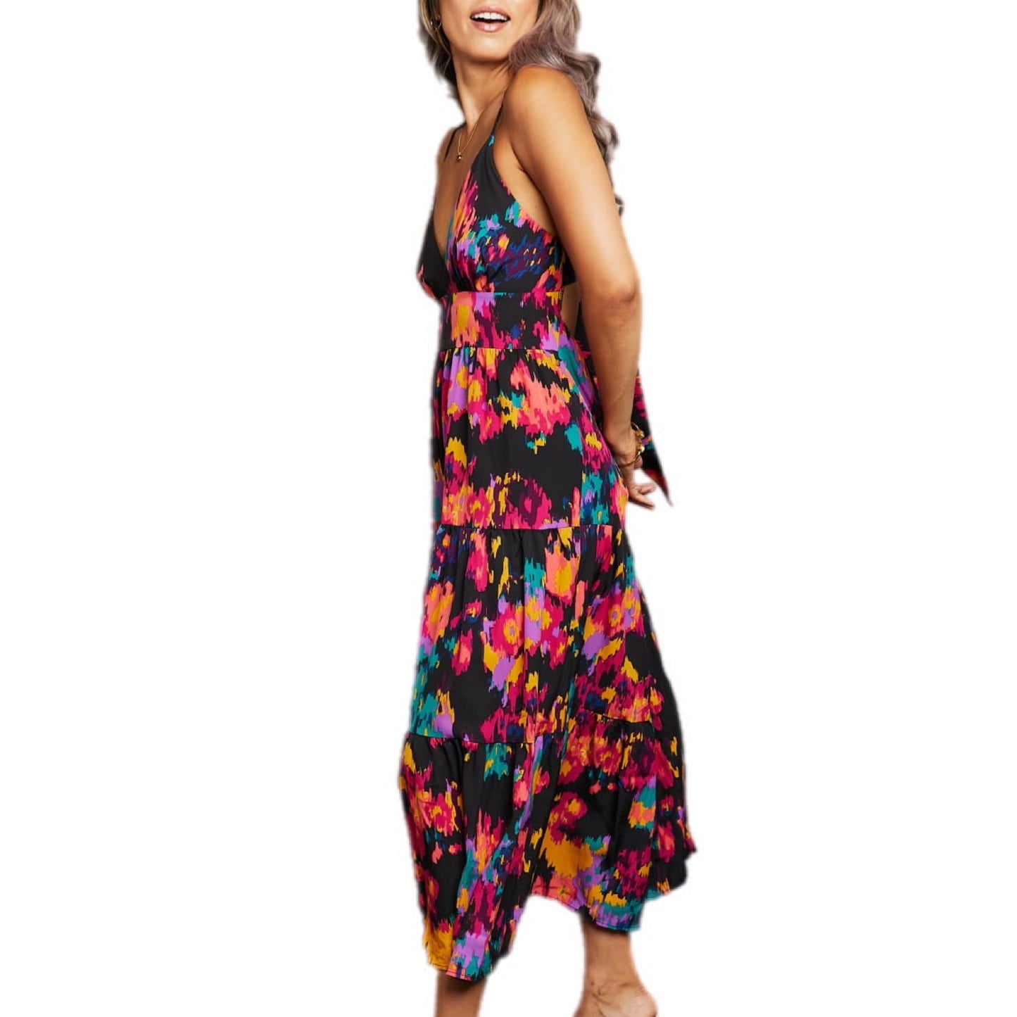 Vibrant Floral Print Cami Midi Dress