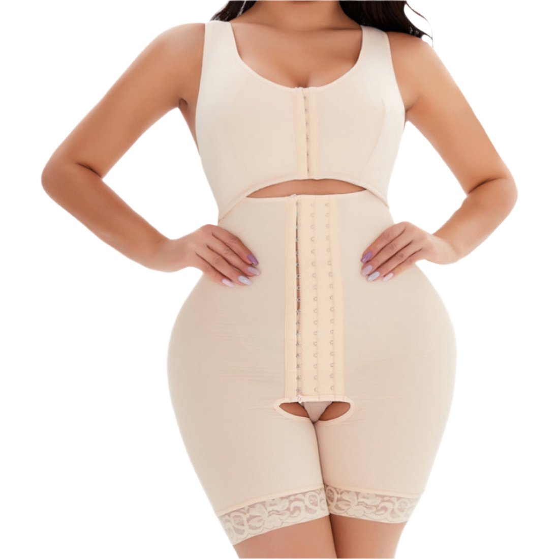 Cutout Lace Detail Hook-and Eye Shapewear Romper