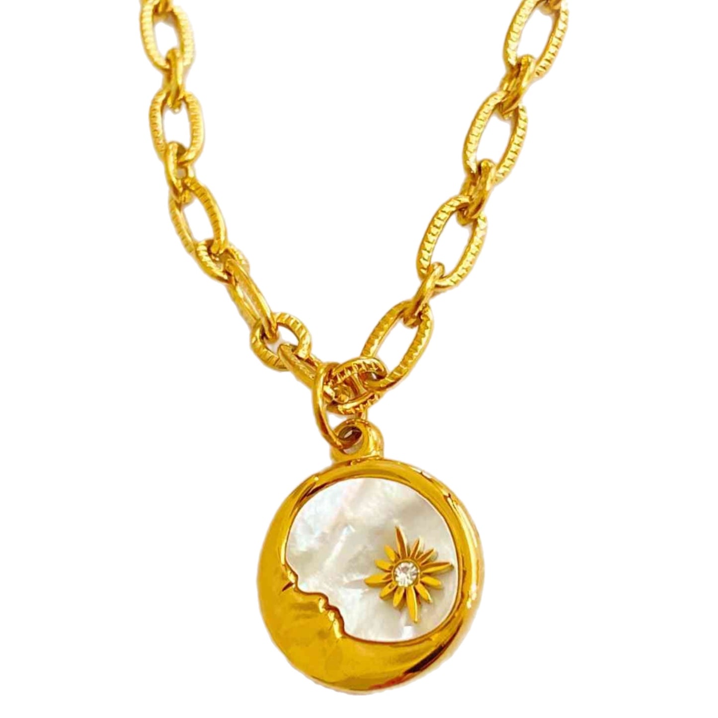 Sun & Moon Gold Pearl Charm Necklace