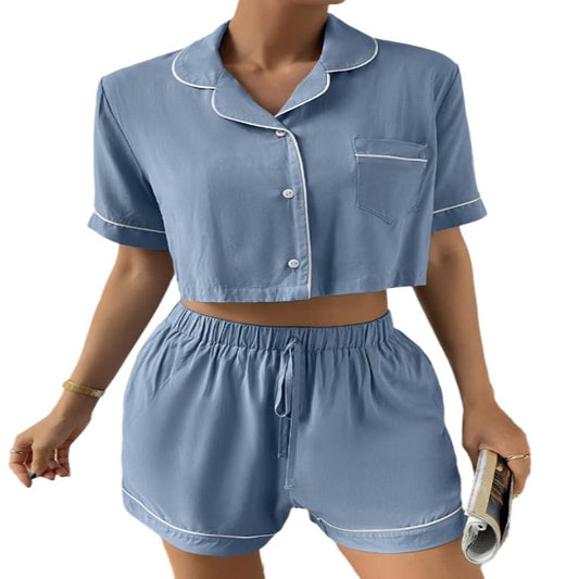 Cropped Shirt & Shorts Pajama Set