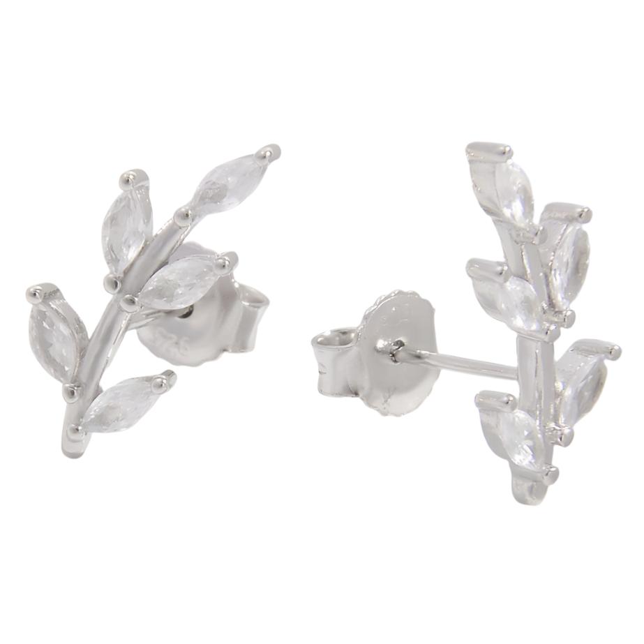 925 Sterling Silver Zircon Leaf Shape Earrings