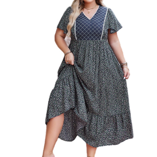 Plus Size Boho Flutter Sleeve Smocked Maxi Dress