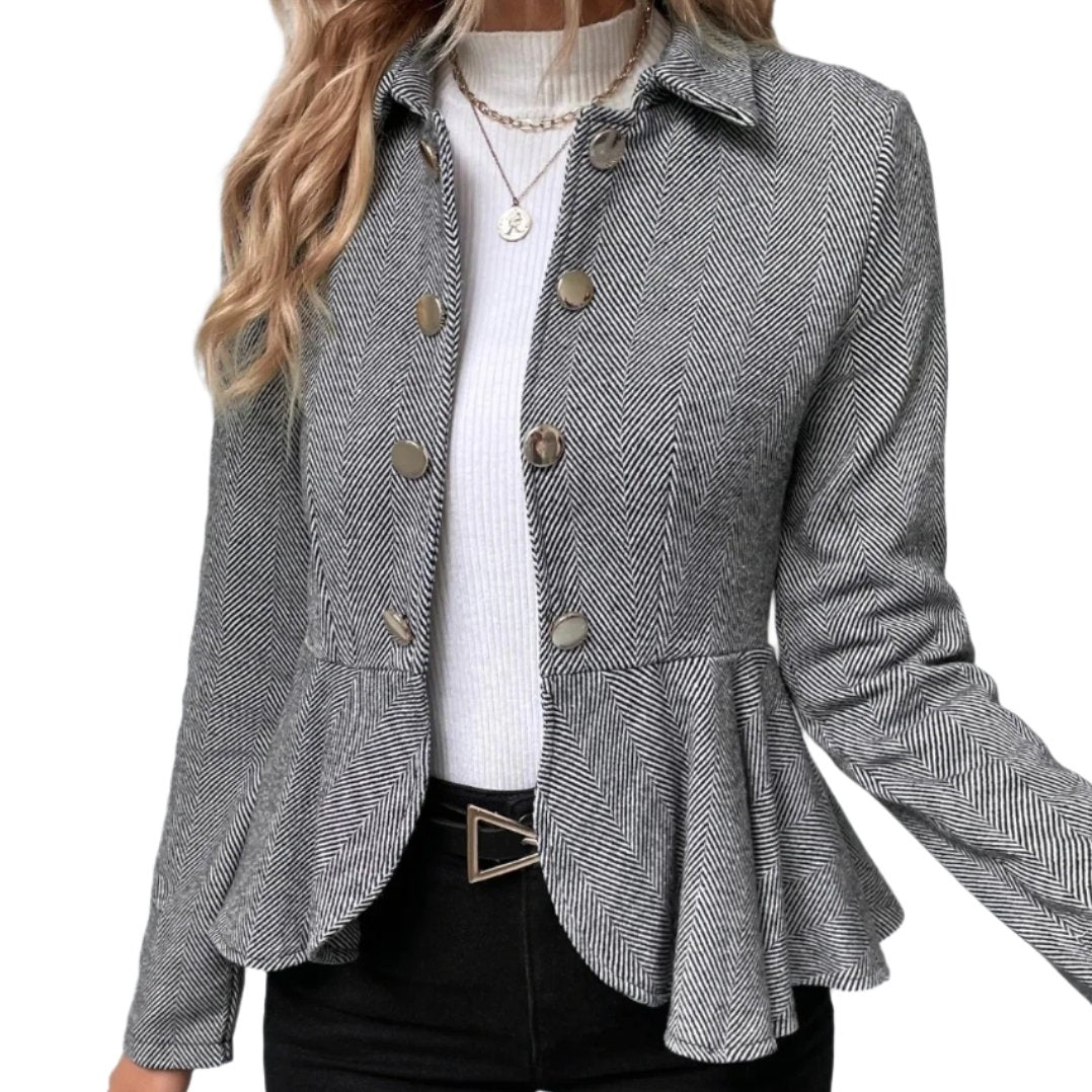 Ruffle Hem Collared Blazer