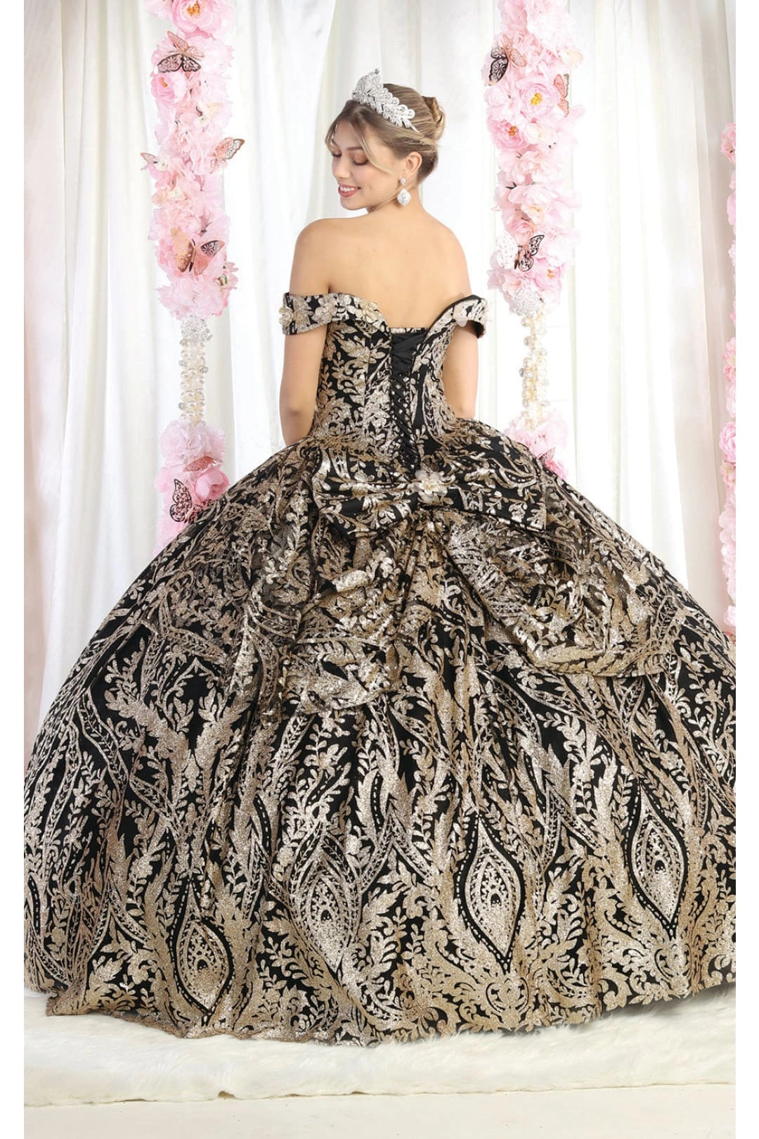 Embellished Butterfly Applique Quinceanera Ball Gown