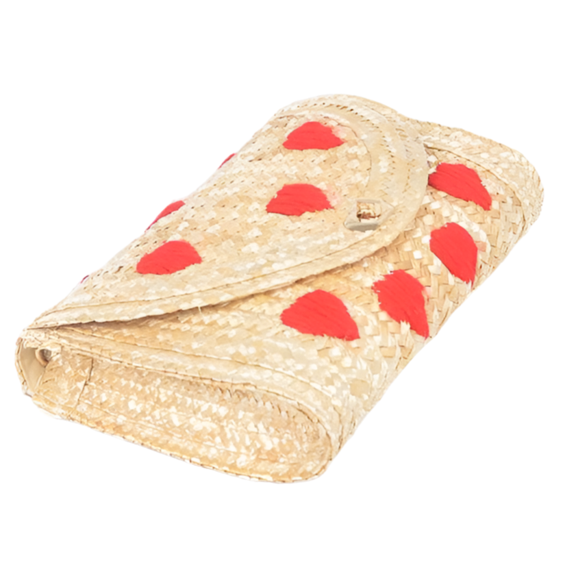 Heart Pattern Straw Convertible Clutch Bag