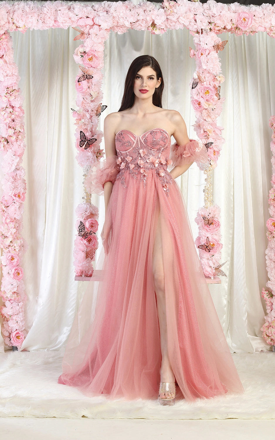 Strapless Prom Gown with Detachable Sleeves