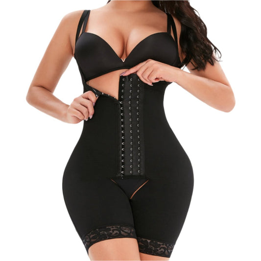 Hook-and-Eye Lace Trim Shapewear Bodysuit