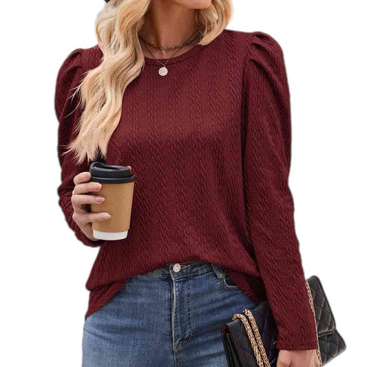 Chic Round Neck Puff Sleeve Blouse