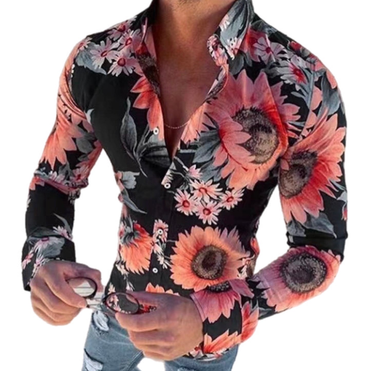 Floral Print Long Sleeve Button Up Shirt