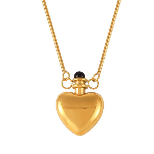 Gold or Silver Steel Heart Bottle Charm Necklace