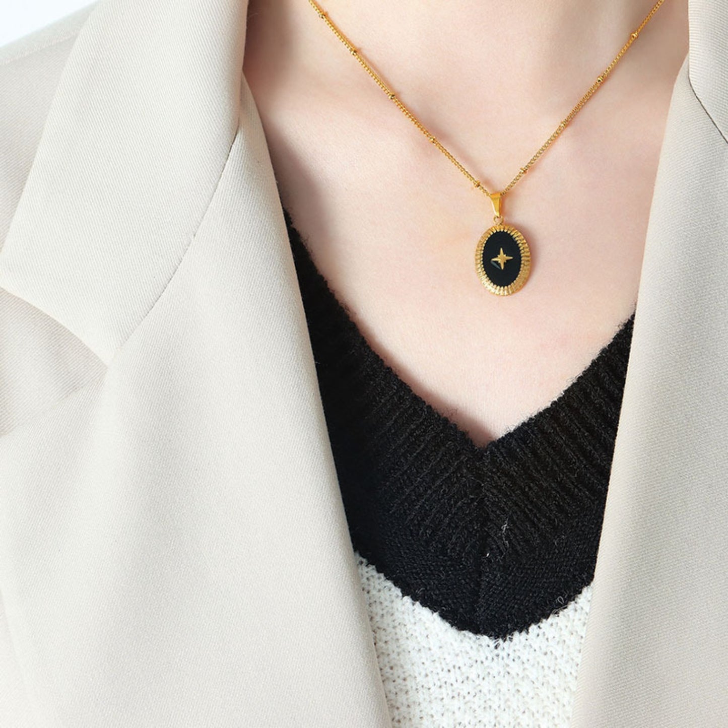 Stellar Elegance Oval Pendant Necklace