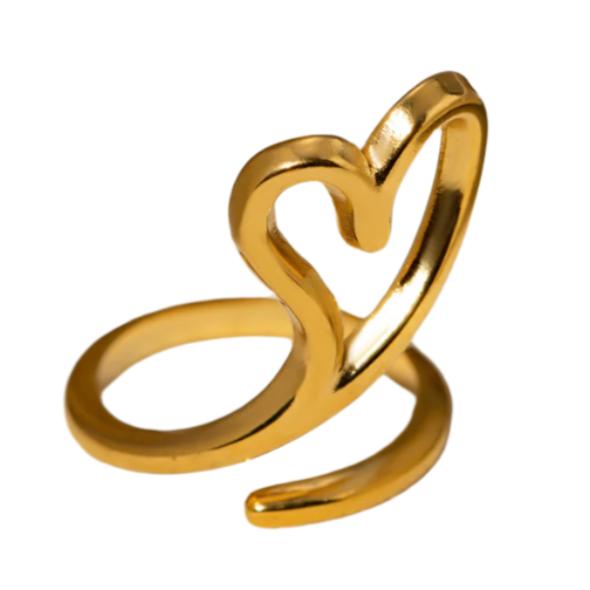 Gold Steel Cutout Heart Bypass Ring