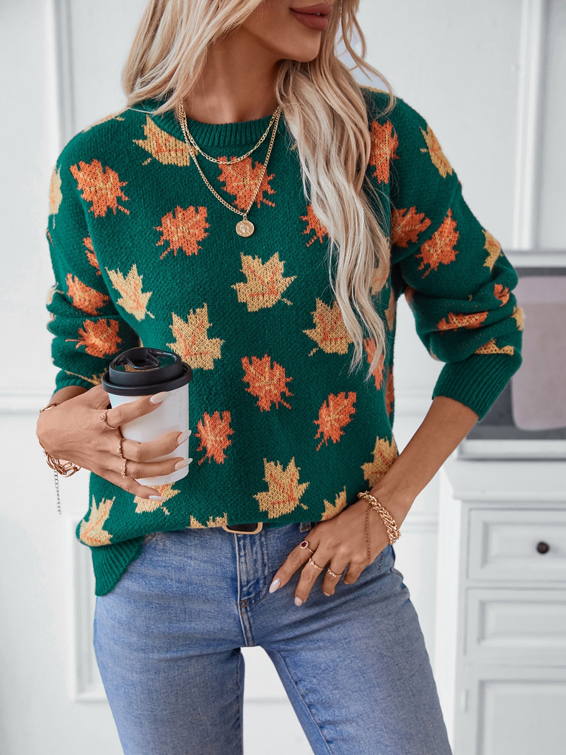 Maple Leaf Round Neck Sweater