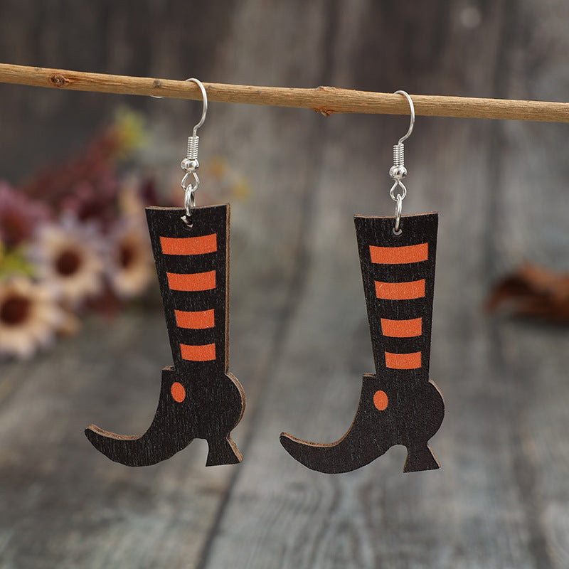 Witches Boots Wooden Earrings