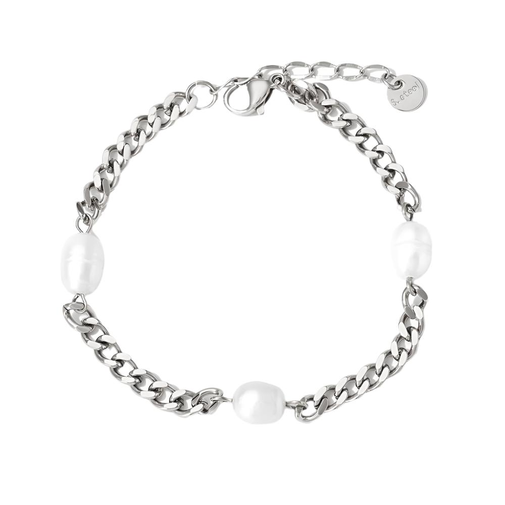 Gold or Silver Steel Freshwater Pearl Bracelet