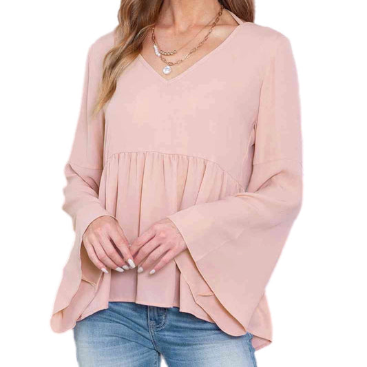 V-Neck Flare Sleeve Blouse