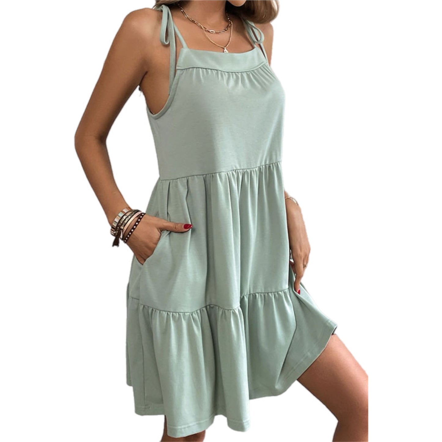 Tiered Tie-Strap Babydoll Dress