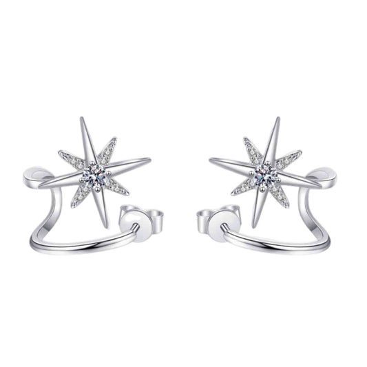 Moissanite Star Sterling Silver Ear Cuff Earrings