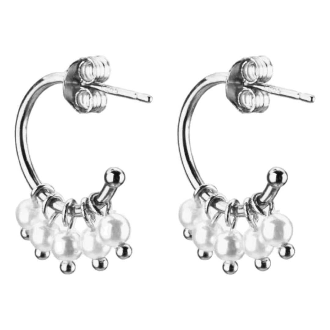 Sterling Pearl Hoop Dangle Stud Earrings