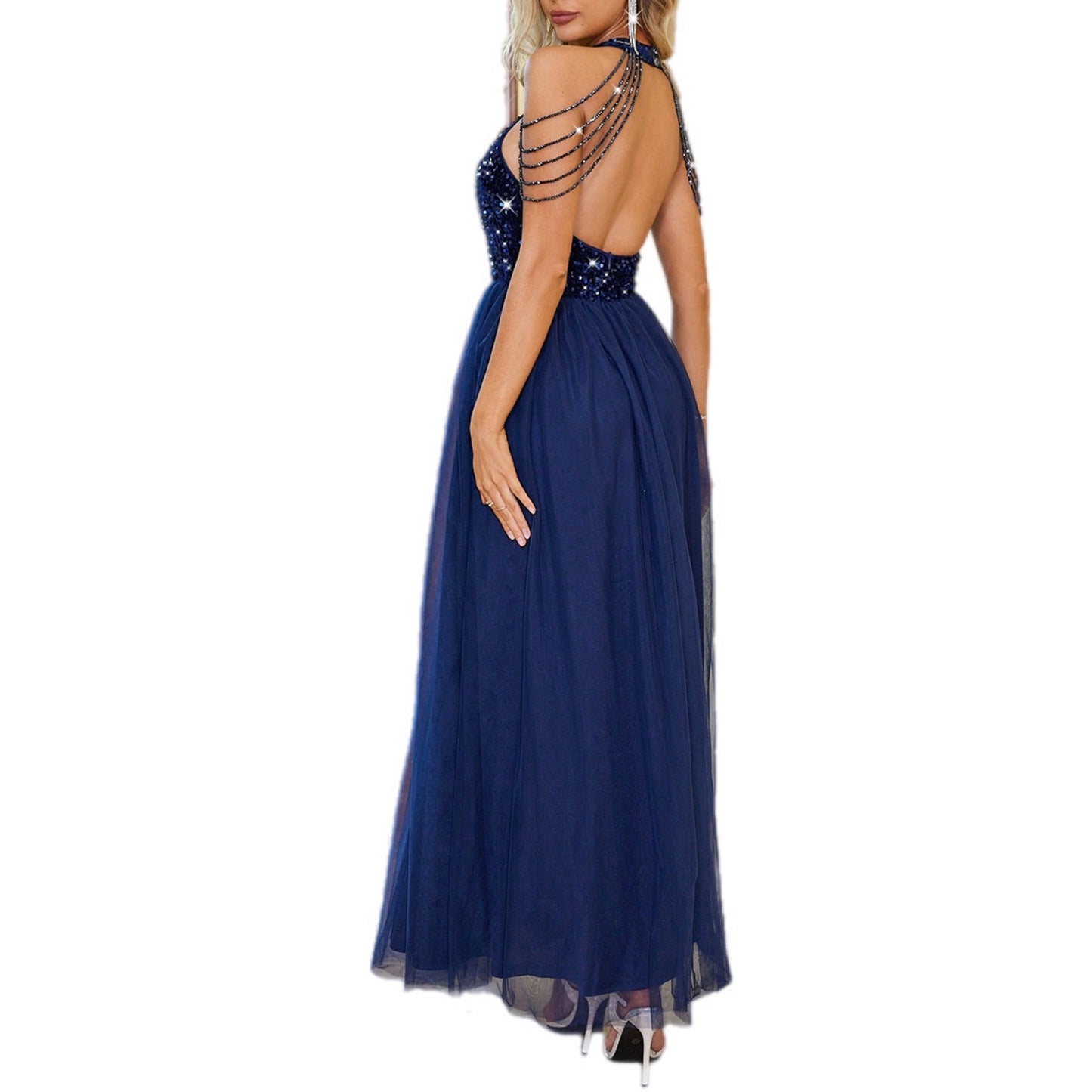 Midnight Sparkle Sequin Tulle Maxi Dress