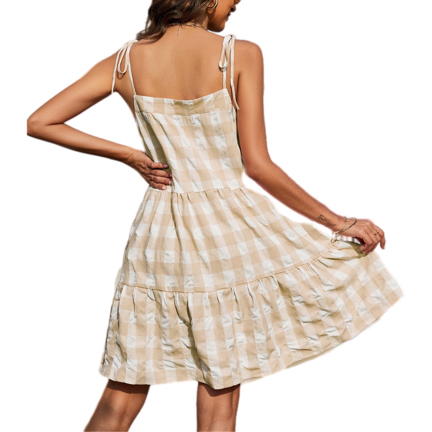 Checkered Tie-Strap Tiered Sundress