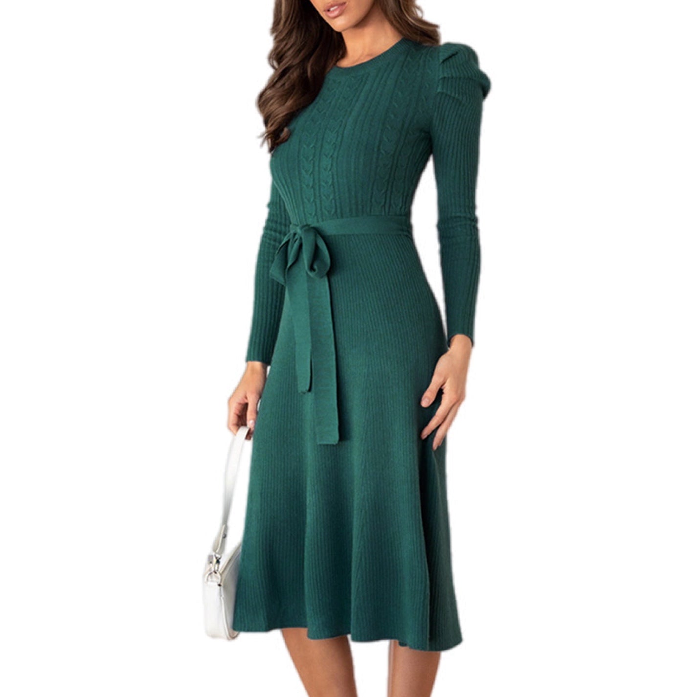 Ribbed Knit Tie-Waist Midi Dress