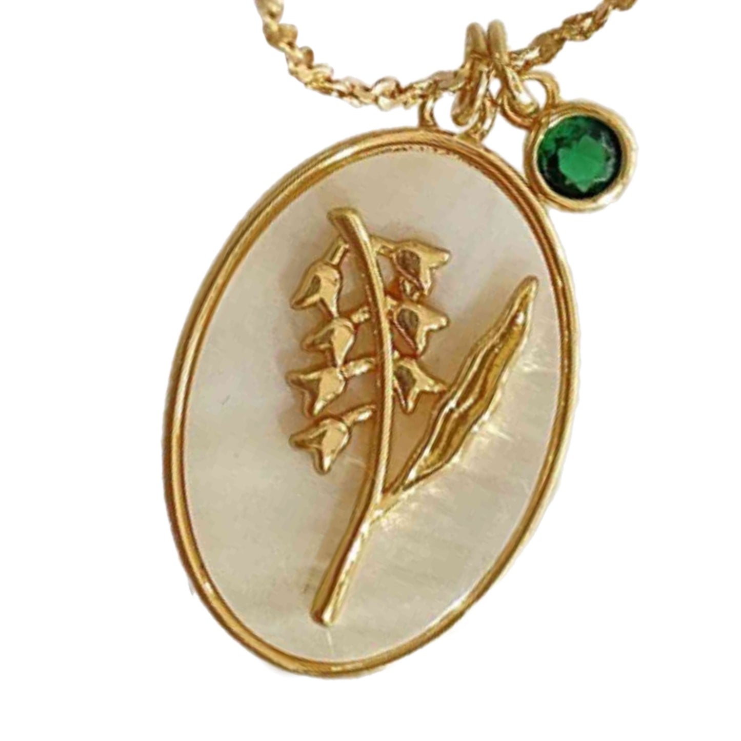 Birth Flower Gold Charm Necklace with Shell