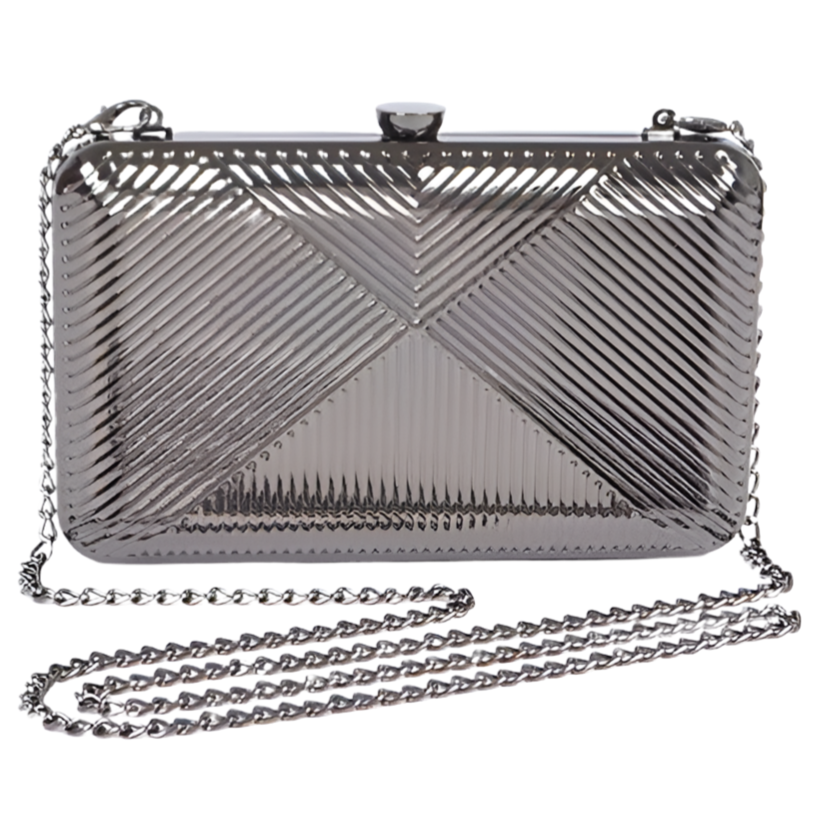 Textured Shiny Metal Box Clutch