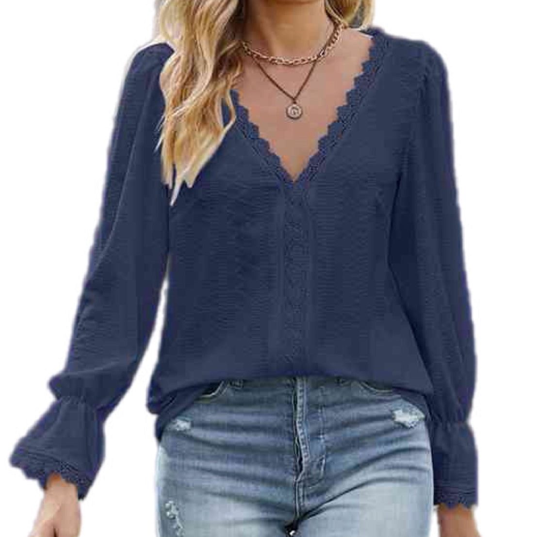 Adorable V-Neck Flounce Sleeve Blouse