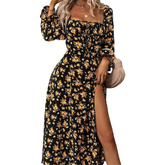 Bohemian Floral Maxi Dress with Slit