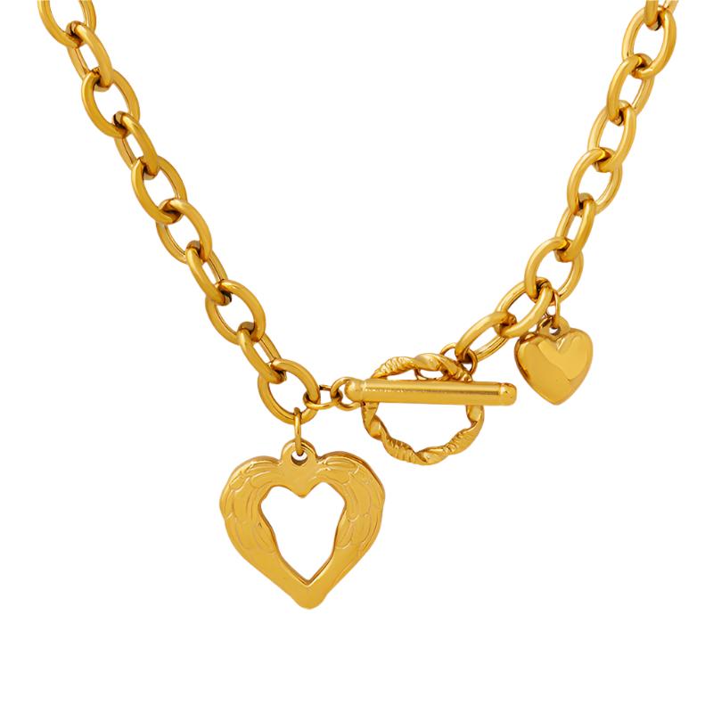 Gold or Silver Steel Heart Charm Necklace