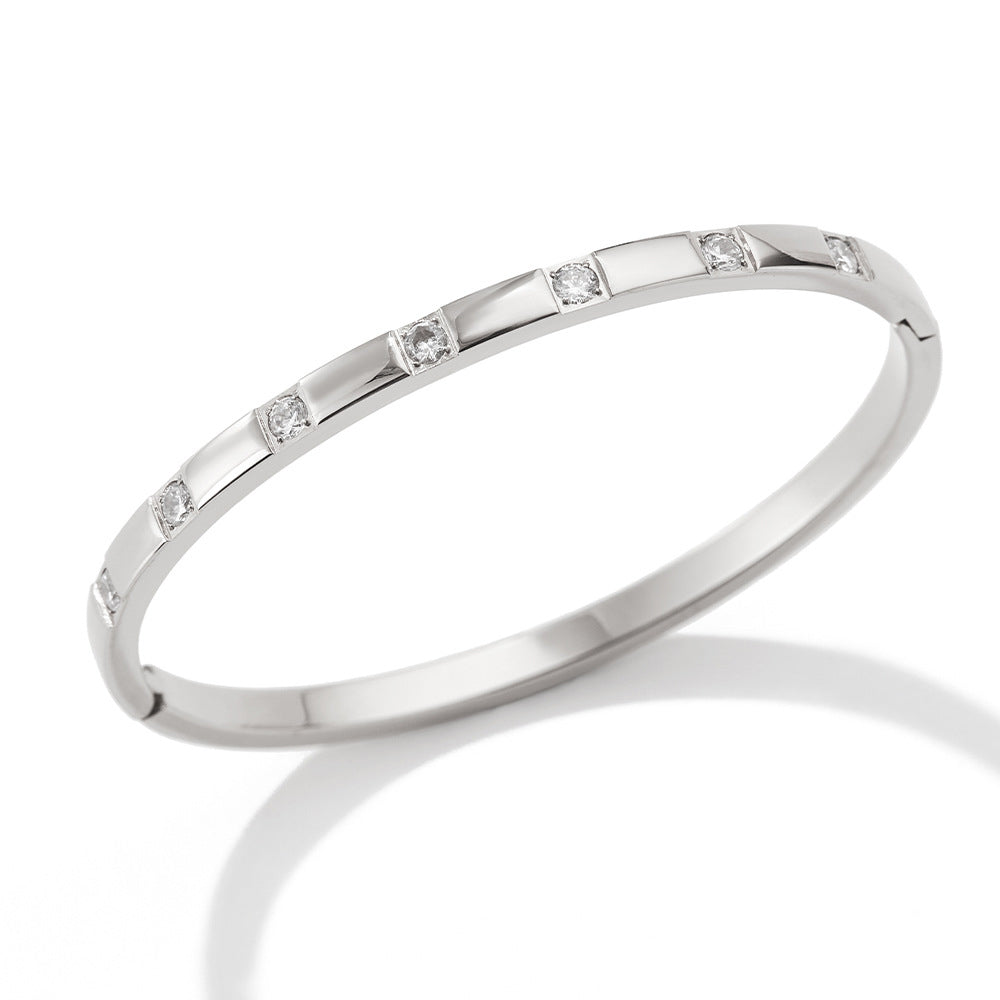 Gold or Silver Steel CZ Bangle Bracelet