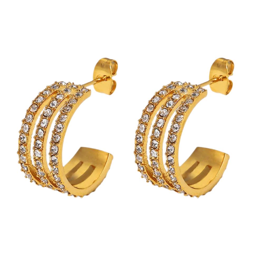 Gold Steel CZ C-Hoop Earrings