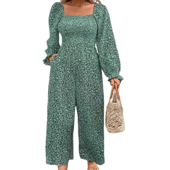 Turquoise Long Sleeve Wide Leg Jumpsuit