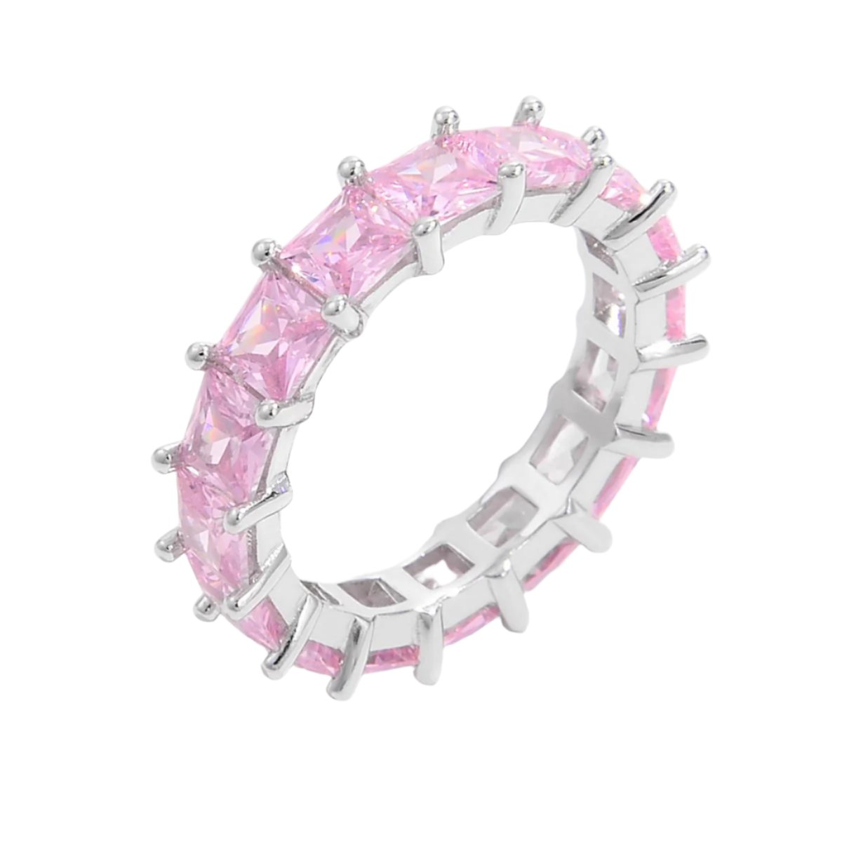 925 Sterling Silver Inlaid Pink CZ Ring