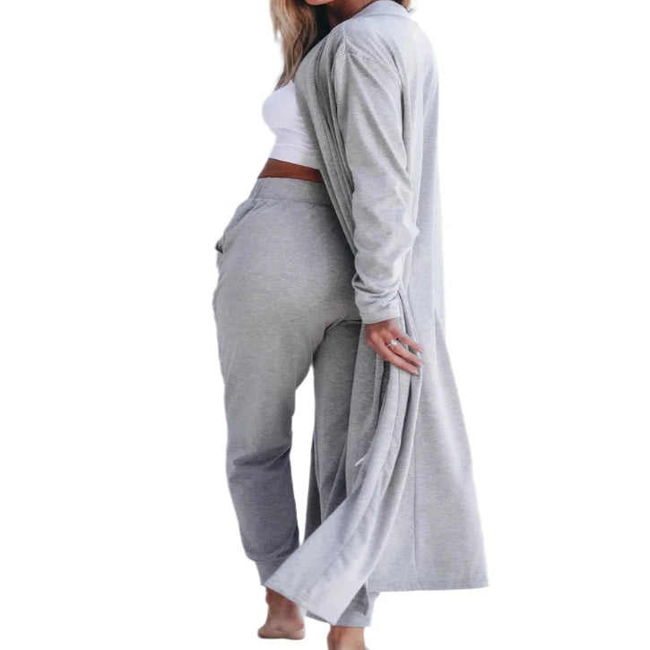 Open Front Cardigan & Pants Lounge Set