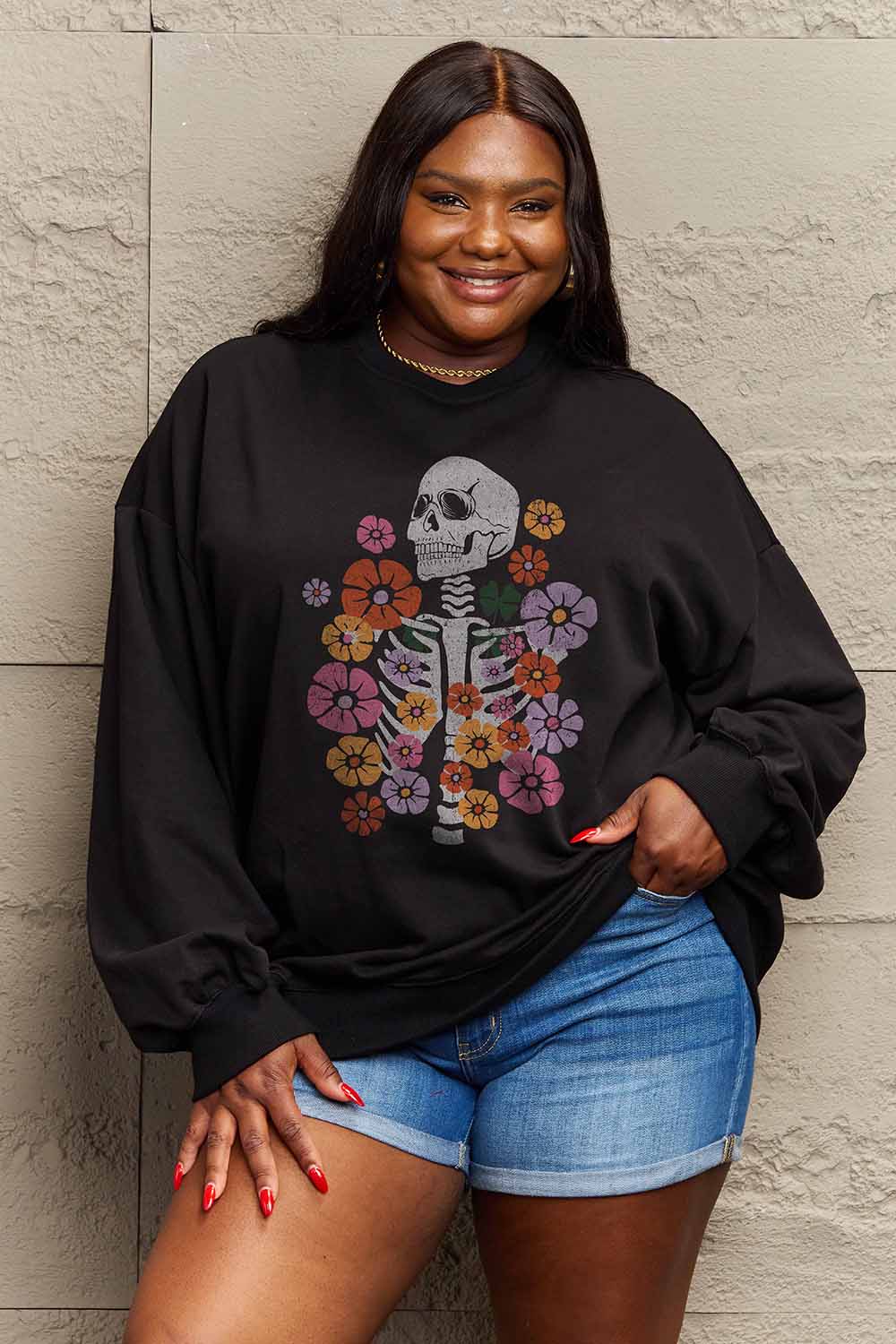 Flower Skeleton Graphic Sweatshirt