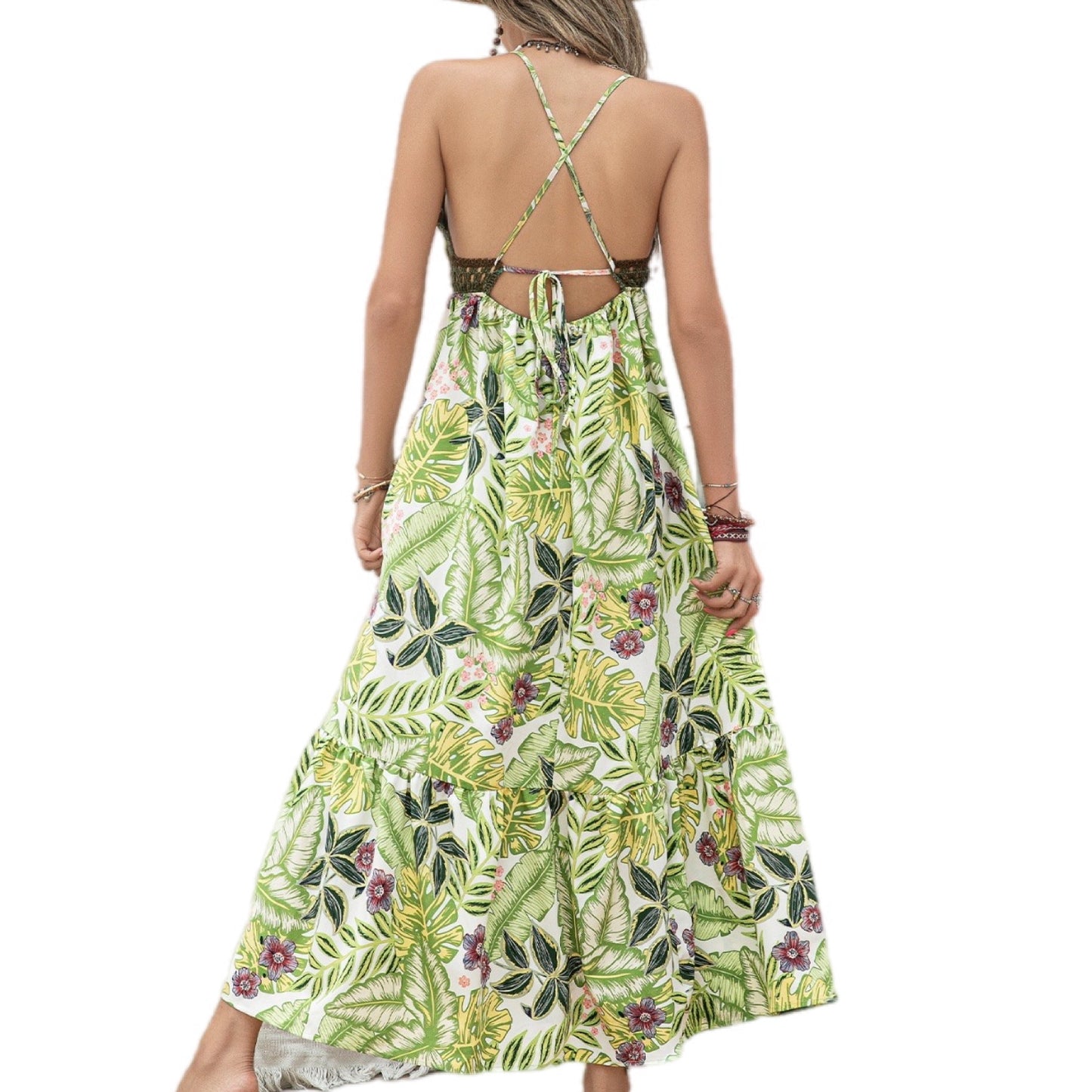 Tropical Crochet Top Maxi Dress