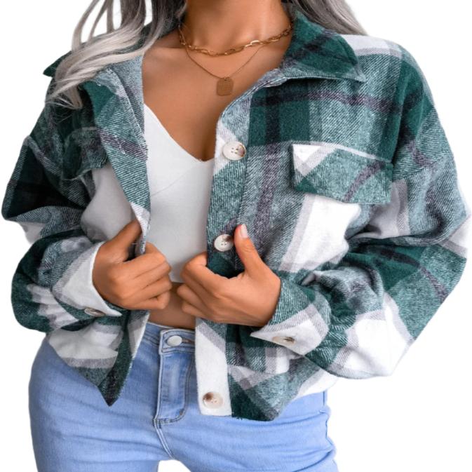 Plaid Collared Neck Jacket