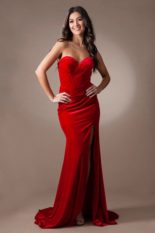 Strapless Velvet Pageant Evening Gown