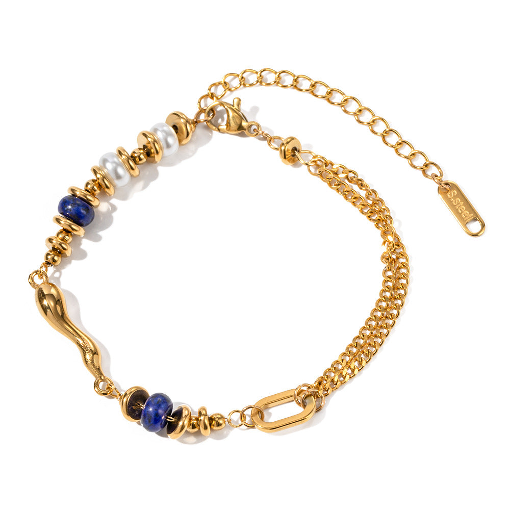 Gold Steel Gemstone Beaded Bracelet