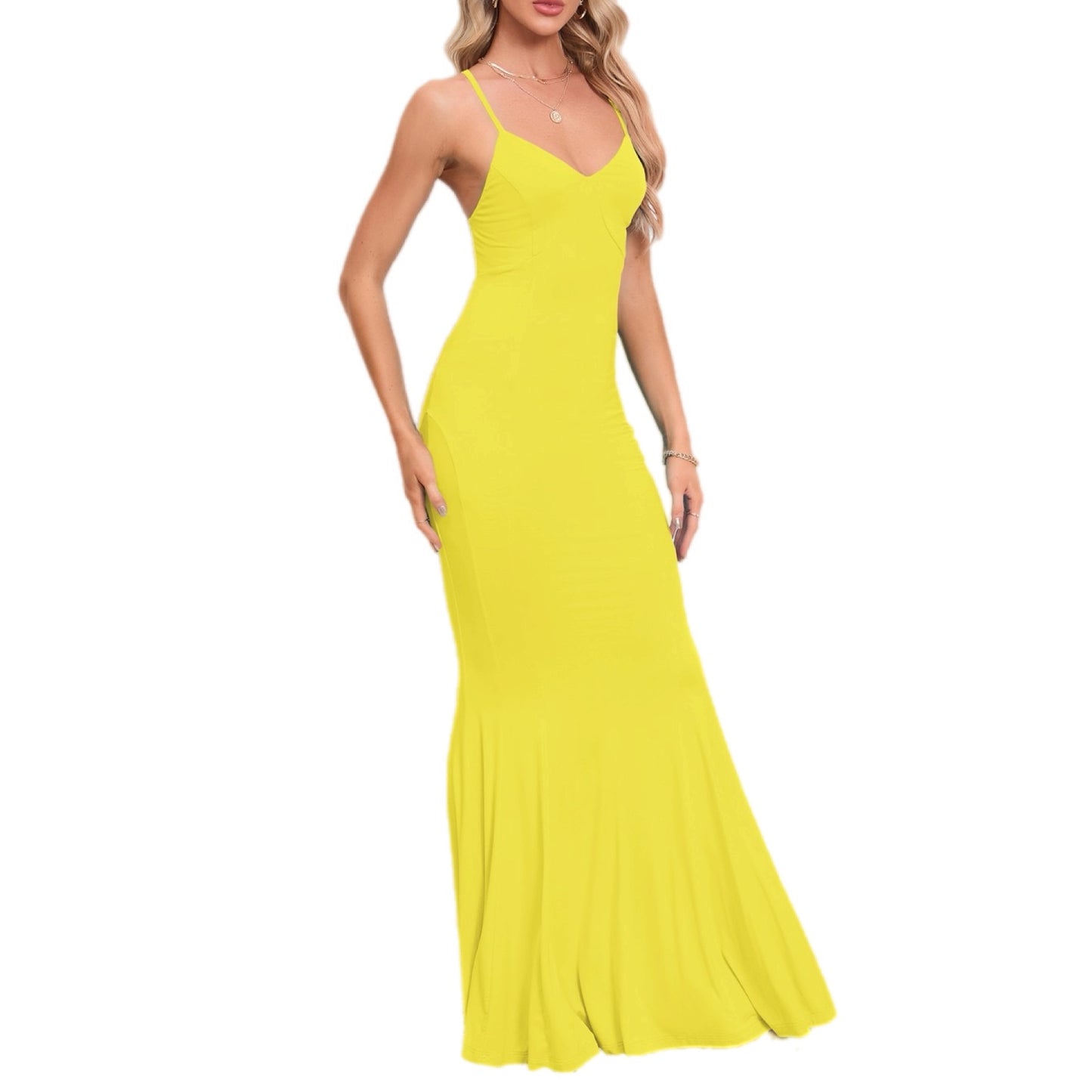 Sleek Strappy Back Mermaid Maxi Dress