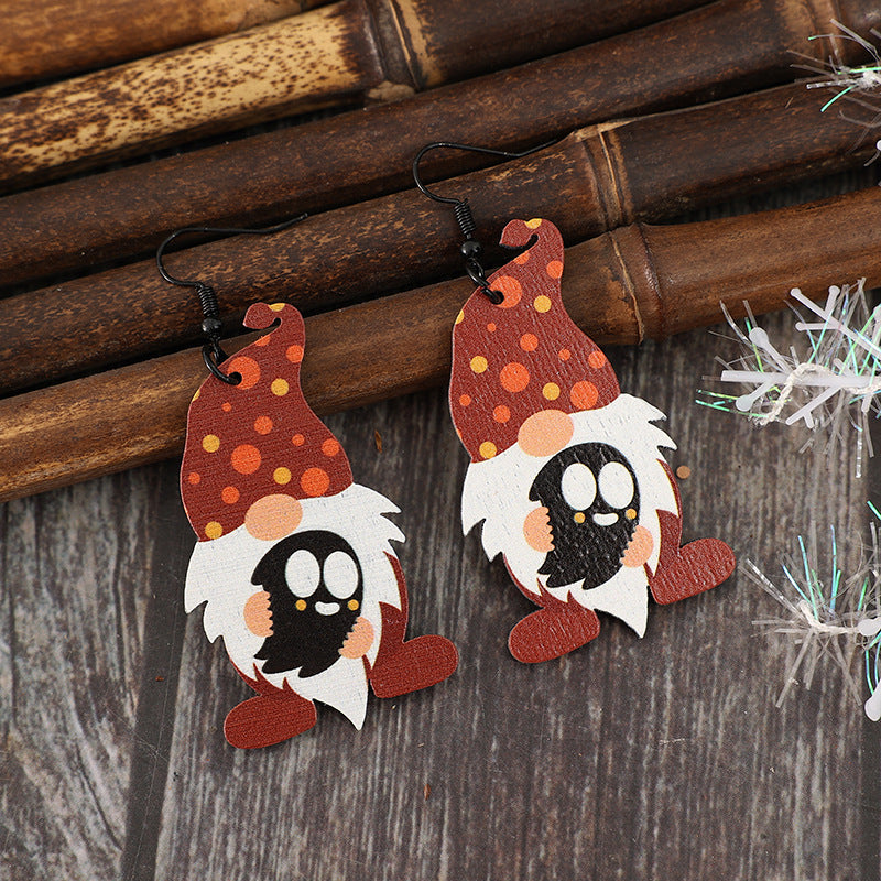 Halloween Gnome Wooden Dangle Earrings