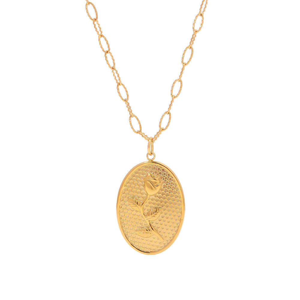 Rose Coin Gold Steel Charm Necklace